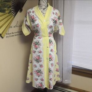 Vintage 1950s cotton handmade floral dress